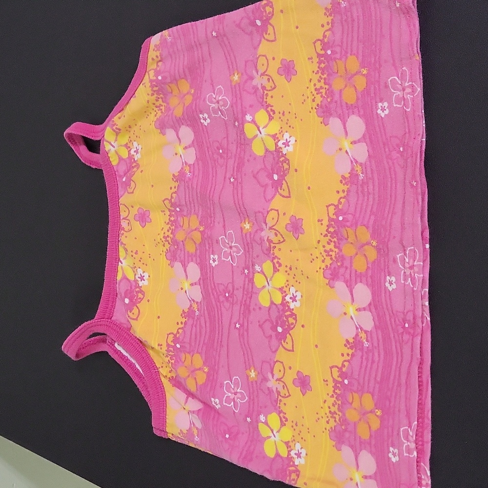 Basic Editions Pink and Orange Tank Top with Hibiscus Flowers